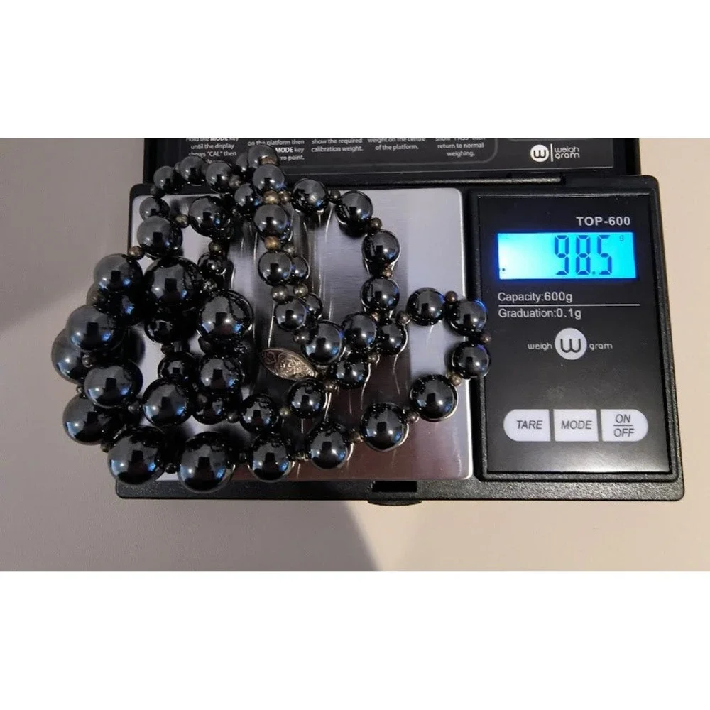Vintage Hematite Beaded Necklace Graduated Beads Clasp Closure Statement Jewelry